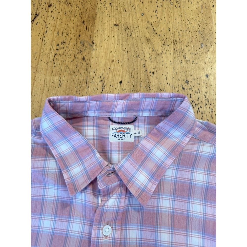 Faherty Shirt Mens X Large Pink Plaid Long Sleeve Button Down Stretch Casual